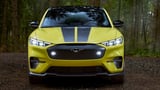 2024 Ford Mustang Mach-E Rally EV in woods yellow color