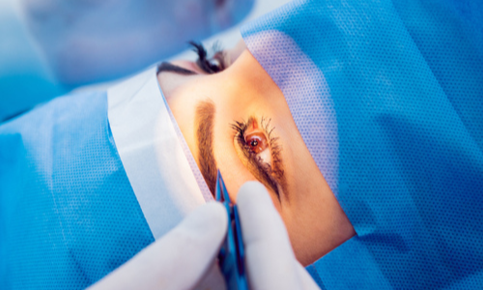 Woman receiving eye treatment