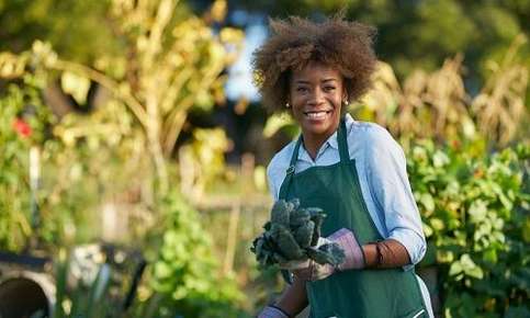 Woman gardening in her yard