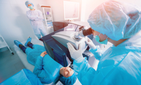 Woman preparing for eye procedure