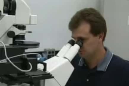 Image of man looking into a microscope