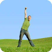 image of man jumping for joy. 