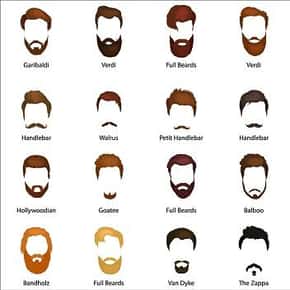 Image of 16 different beard and mustache styles.