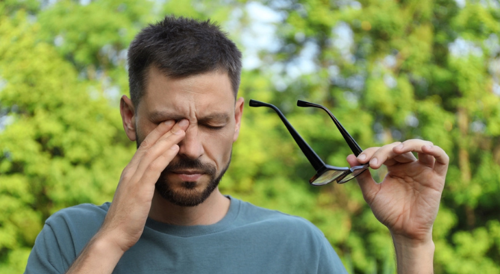 Man rubbing his itchy eyes.