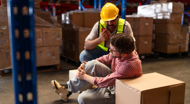 Man helps employee with work injury.