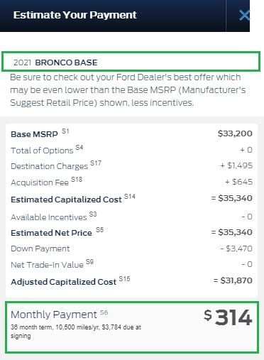 2021 Ford Bronco Lease