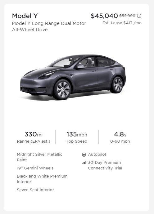 Tesla Model Y Leasing Prices and Specifications