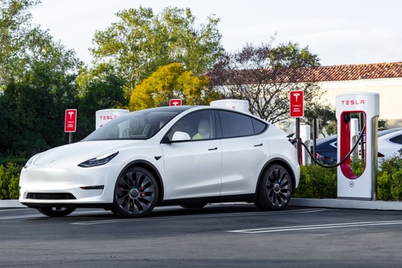Tesla Charging at Tesla Supercharging Station