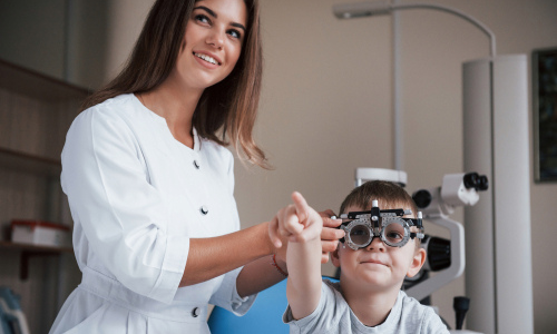 Young boy at eye doctor's office