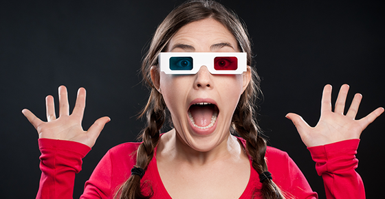 Image of woman wearing 3d glasses. 