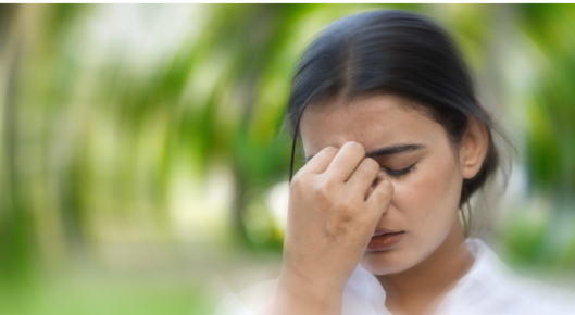 Woman experiences vertigo.
