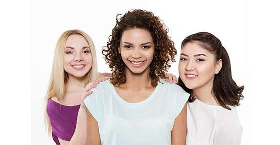 Image of three women with different hair types.