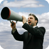 image of man using megaphone.