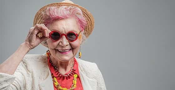 Image of cute old lady wearing glasses. 