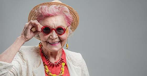 Image of cute old lady wearing glasses. 