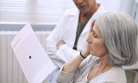 Woman being tested for age-related macular degeneration