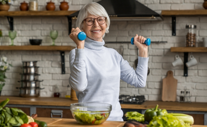 Old woman makes healthy choices.