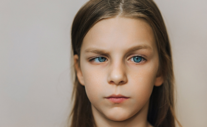 Young girl with strabismus.