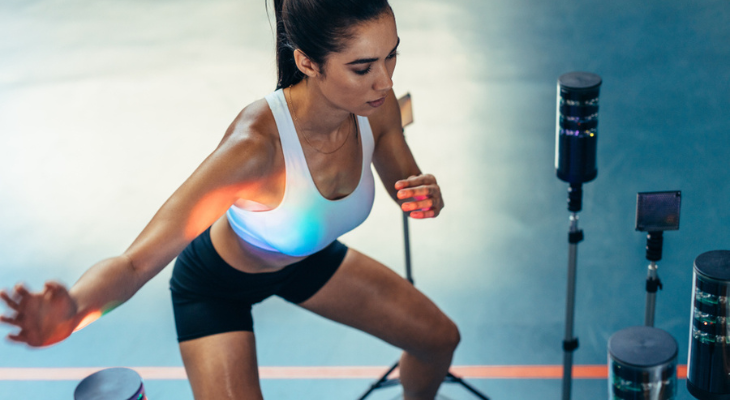 Woman trains her eyes with technology.