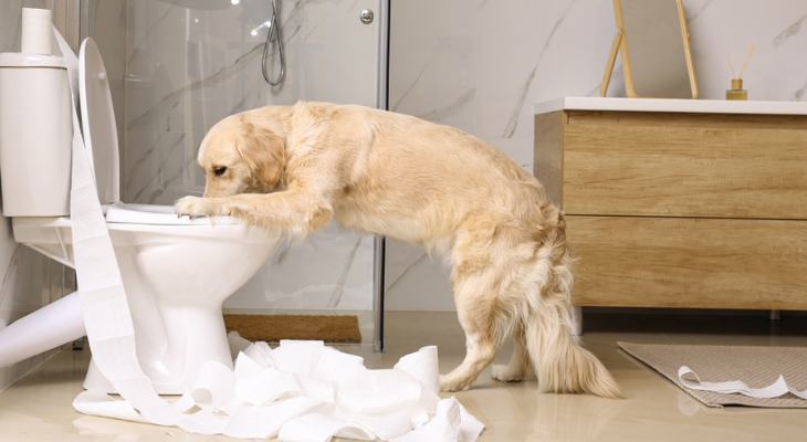 Dog drinking from toilet
