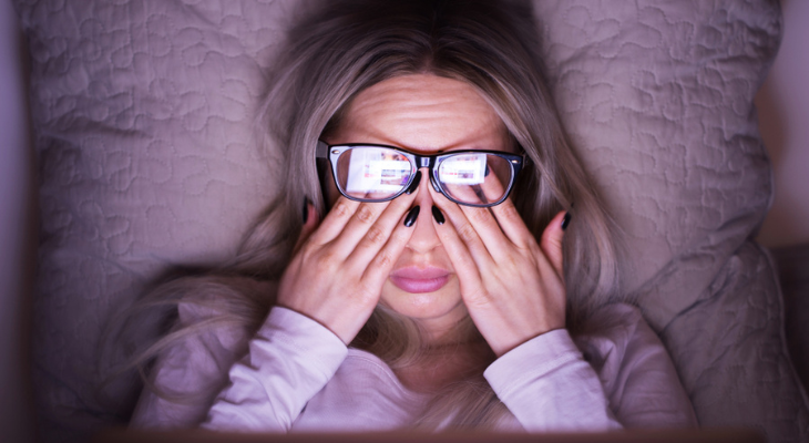 Woman with digital eye strain.