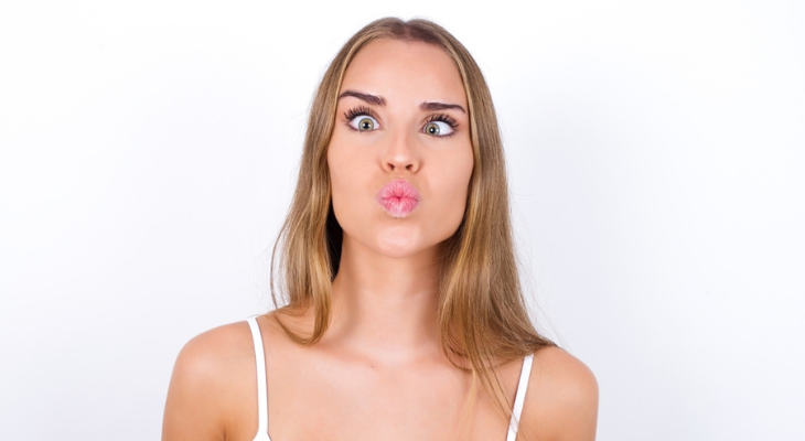 Woman has trouble looking in one direction.