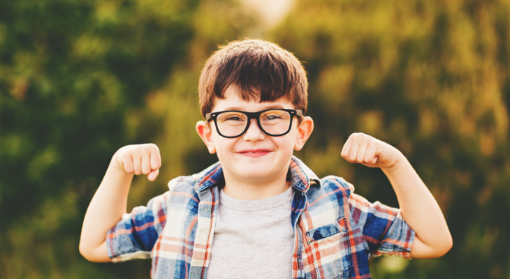 Boy going back to school with glasses