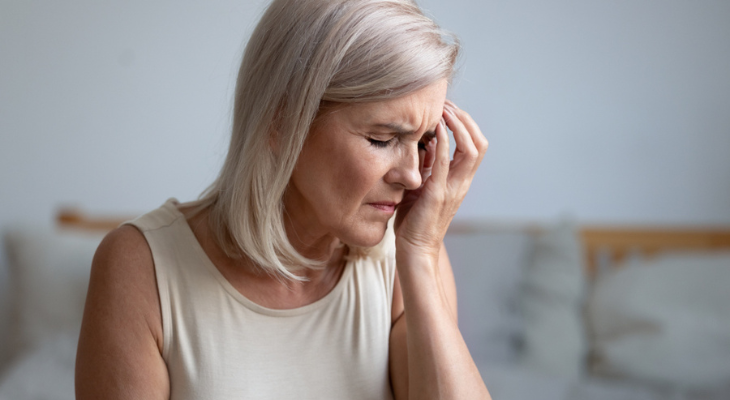 Woman deals with headache the only way she can.