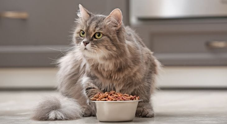 cat with food bowl