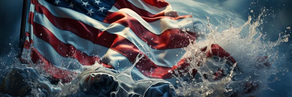 US Flag with water