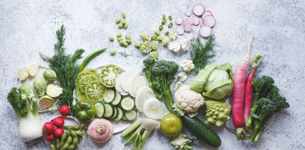 Vegetables on a marble tabletop