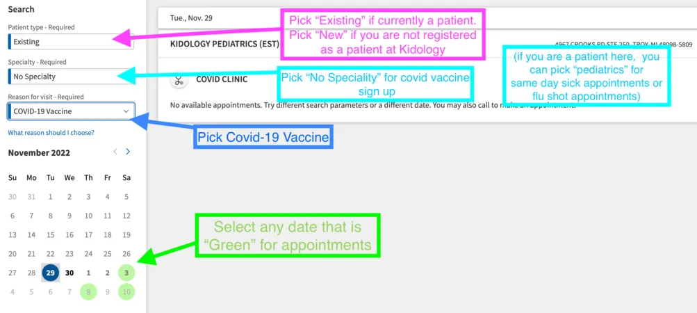 Covid vaccine sign up screen