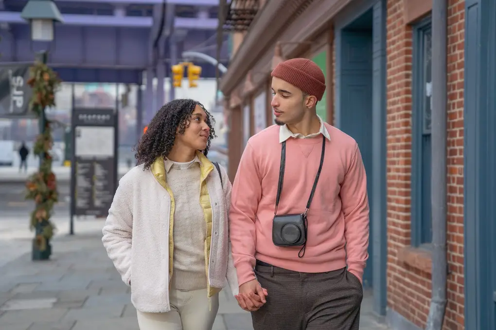 couple walking down street