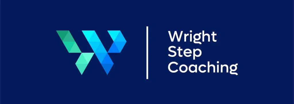 Logo: Wright Step Coaching. Colorful logo with blues and teals.