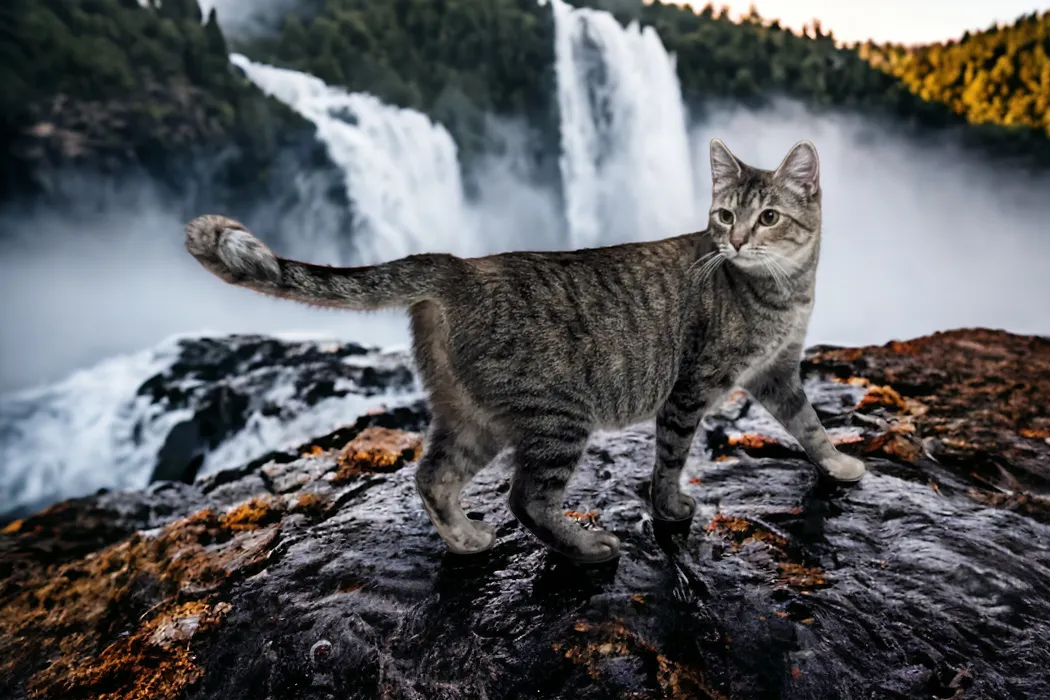 Cat on rocky shore