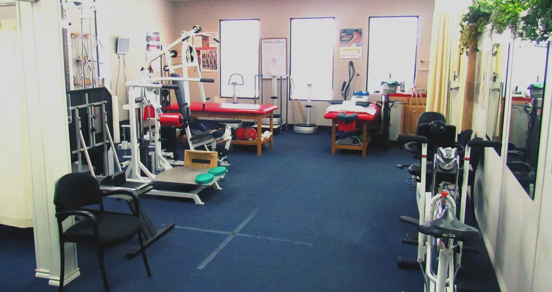 Exercise room with a variety of workout machines