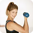 A woman holding a dumbell