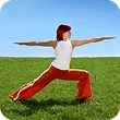 a woman wearing red pants doing exercising