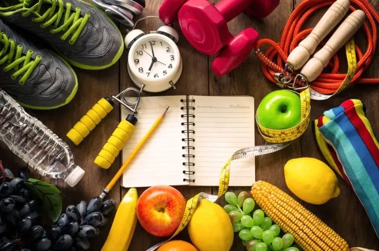 exercise equipment and fresh fruit and vegetables
