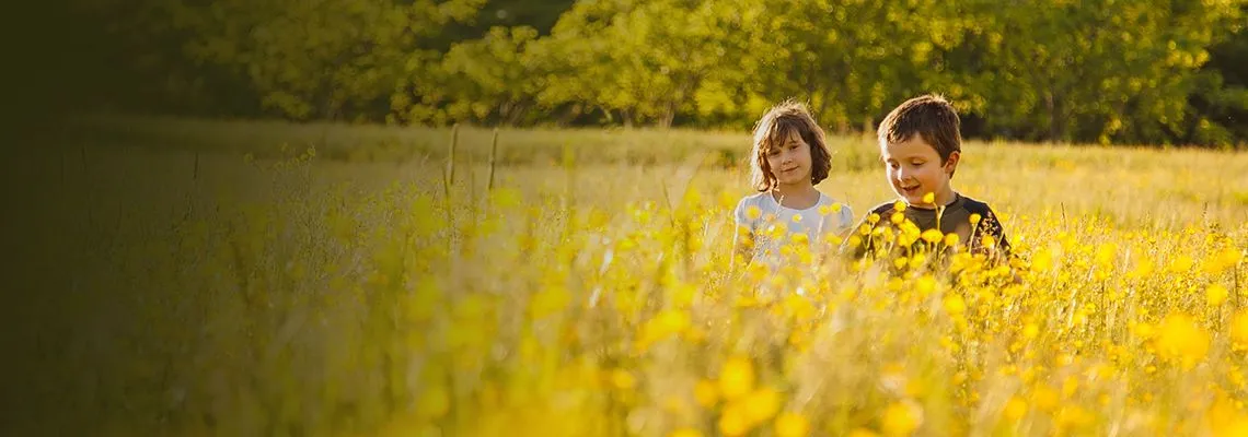 banner picture, kids playing in a grass field