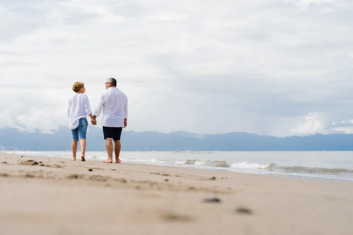 middle-aged couple on beach