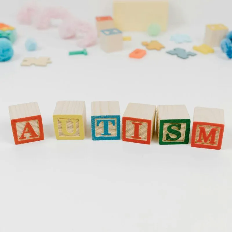 colored blocks spelling out autism