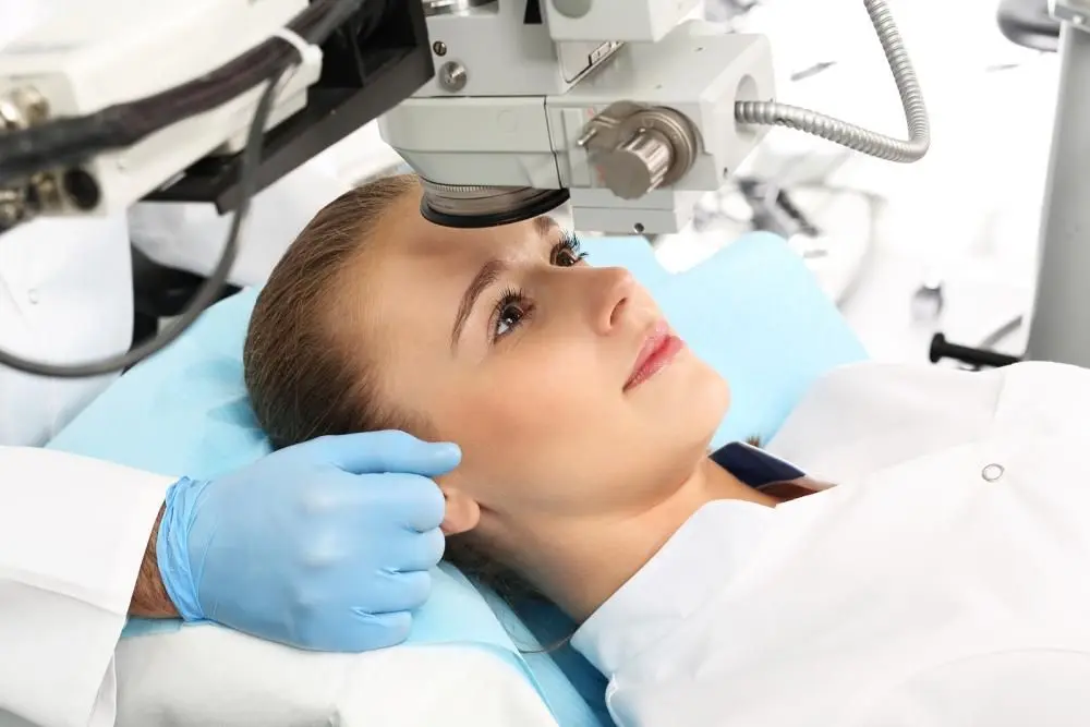 female patient getting lasik eye surgery