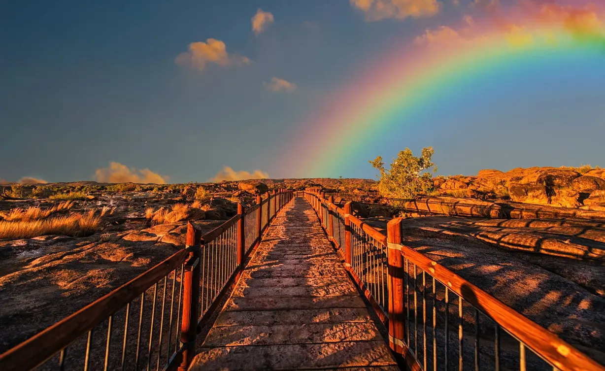 path with rainbow at end