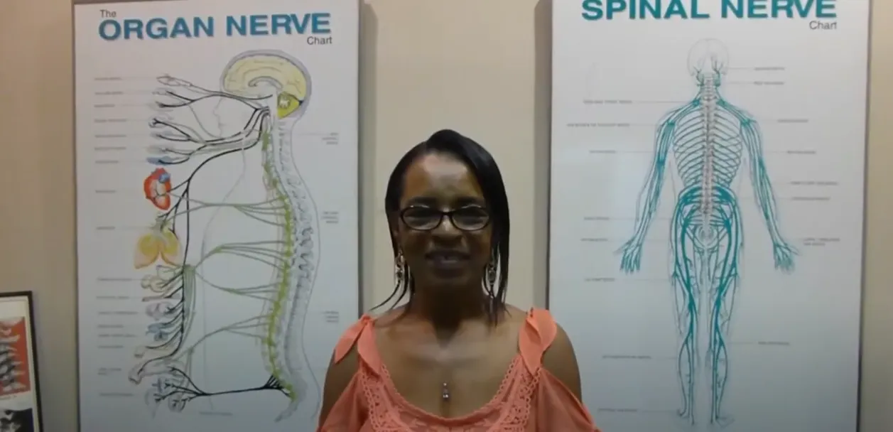 woman between spinal illustrations