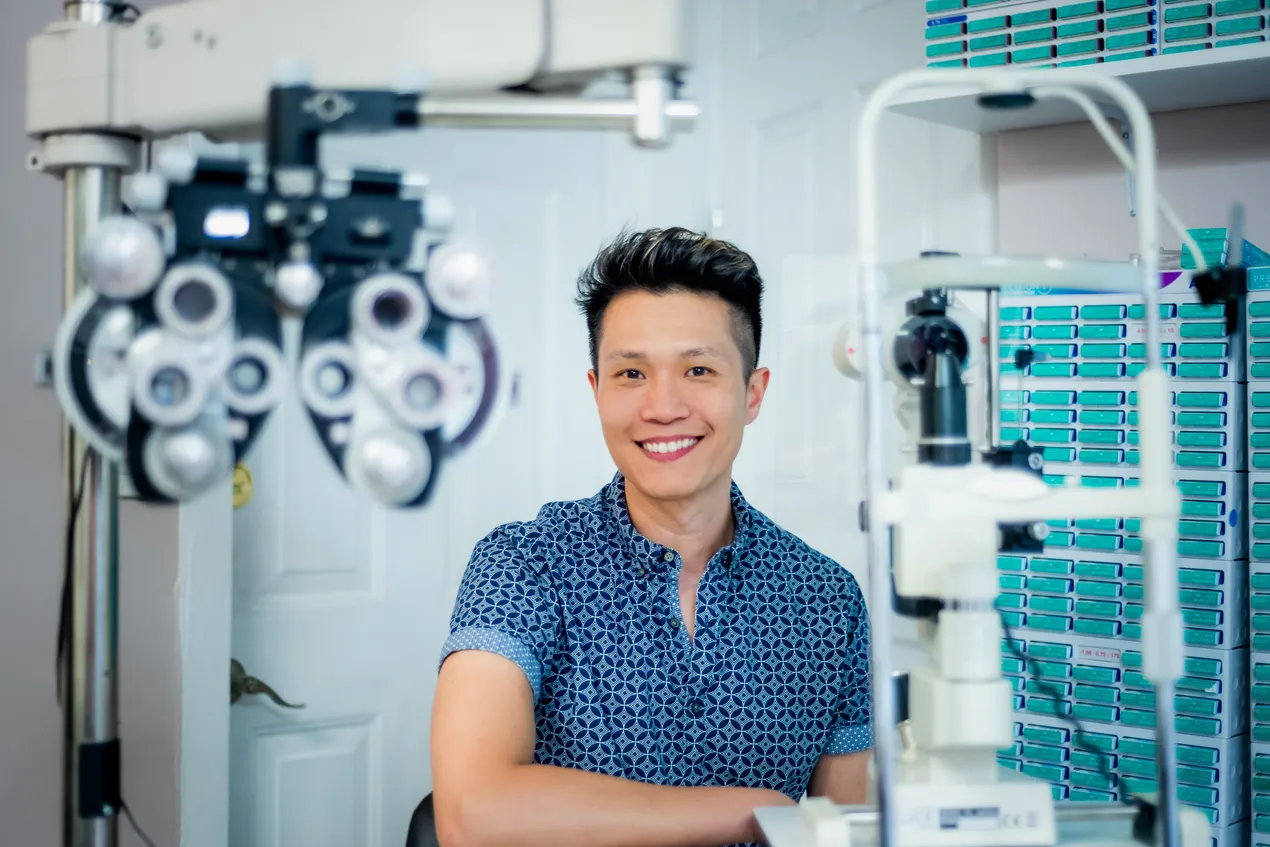 Dr. Brian Lee in his eye exam office