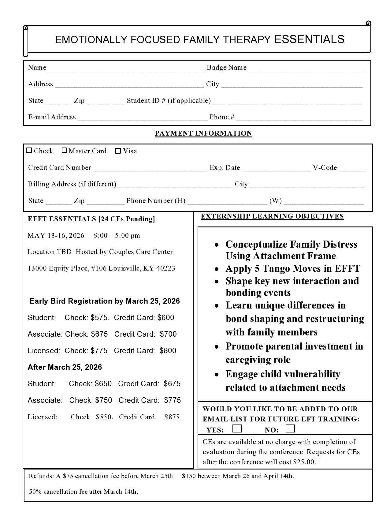 EFFT Essentials Mail in Registration