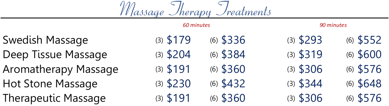 Massage Series Pricing