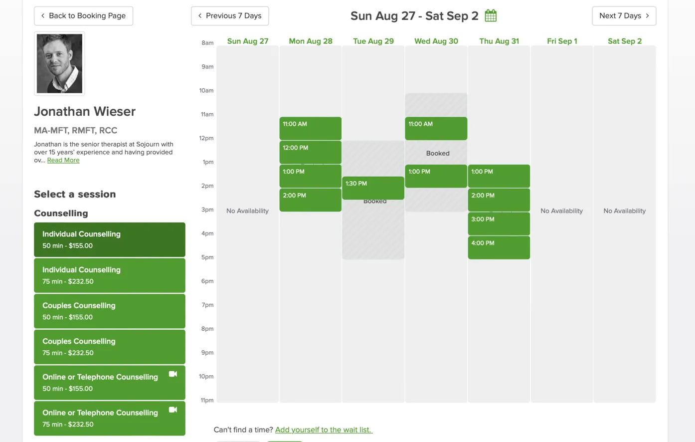 Counselor's Schedule