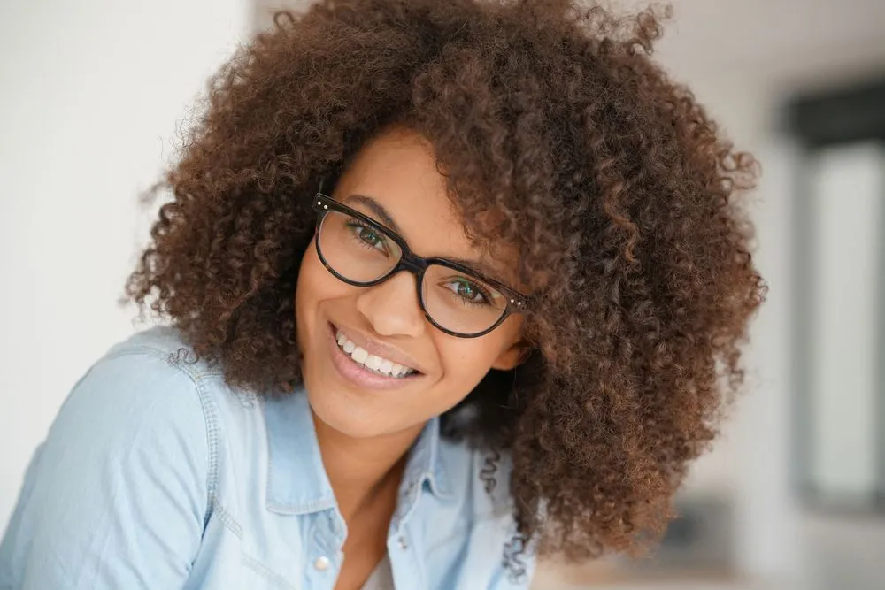 woman wearing her new eyeglasses